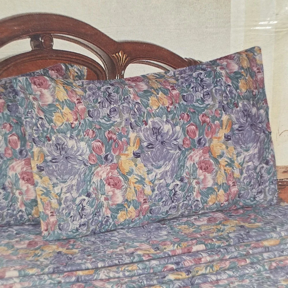 Vintage 90s Signature Pastel Floral 4 Piece Full Bed Set Deep PocketFitted